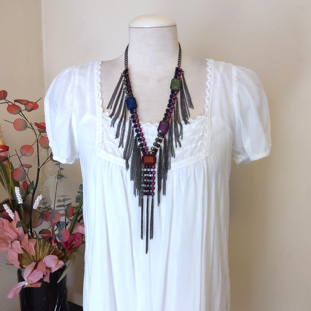 Vintage NEW Euro Collection Multi Color Cracked Crystal Charms & Beads Necklace